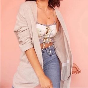 DONNI Grey Cotton Blend Oversized Striped Open Long Cardigan One Size